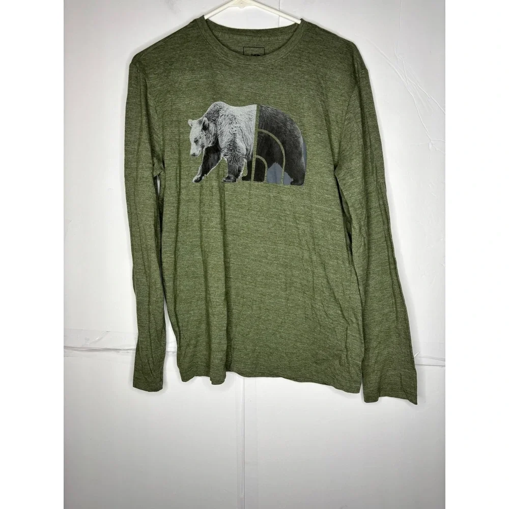 The North Face Mens Long Sleeve Bear Graphic Tee Olive Green‎ Heather Size M